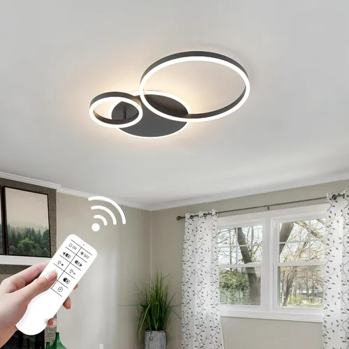 Miniatura 4 de O'NEELDY Moderna lámpara de techo LED regulable de montaje empotrado con control remoto de anillo de acrílico, 48W 3000K-6000K ajustable, lámpara