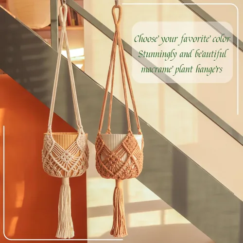Miniatura 8 de Maceta Colgante con Patrones, Juego de 4 Colgadores de Macramé para Plantas de Interior, para Macetas de hasta 8 Pulgadas, Soporte de Ganchillo Boho