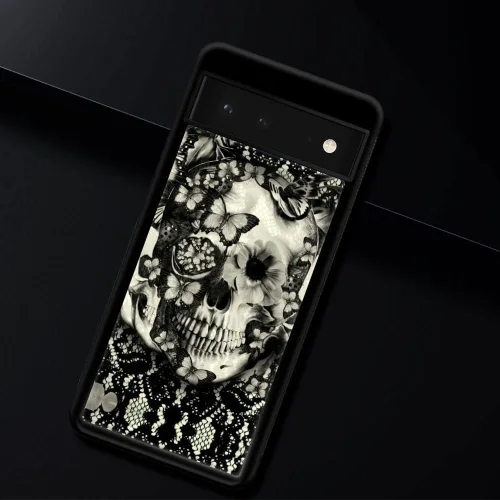 Miniatura 6 de ZHEGAILIAN Funda compatible con Google Pixel 7, diseño de esqueleto de encaje gótico victoriano, diseño de esqueleto de silicona suave, TPU