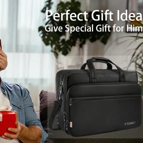 Miniatura 8 de Bolsa de 17" para computadora portable, maletín de viaje con organizador, correa para colgar al hombro expansible, impermeable, para llevar