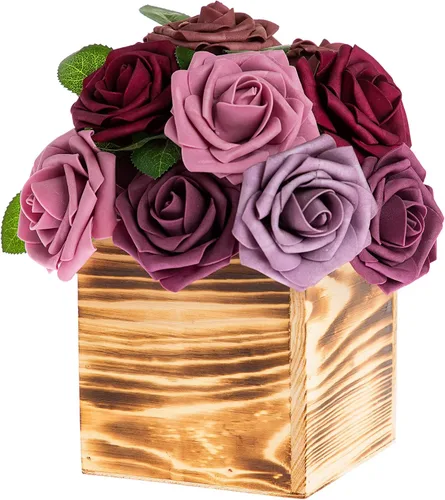 Miniatura 4 de Maceta de madera cuadrada de 4 pulgadas, color madera quemada, forro de plástico, exhibición de centro de mesa de jardín, soporte de flores de boda