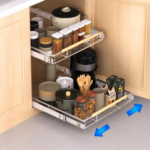 Organizador de Cajón Extraíble para Gabinete, Estantes de Almacenamiento Deslizables Expandibles - Resistente, Duradero y Deslizamiento Suave,