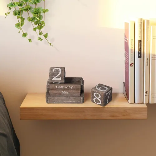Miniatura 2 de Calendario de Bloques de Madera para Escritorio, Calendario de Escritorio Perpetuo Diario, Accesorios de Escritorio Estilo Granja para Decoración