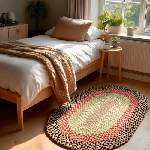 Miniatura 95 de Super Area Rugs Alfombra trenzada azul de 7 x 9 pulgadas, alfombra tejida ovalada para sala de estar, alfombra trenzada de granja, alfombra