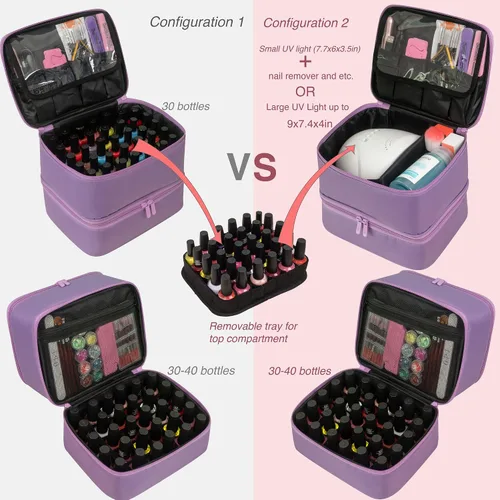 Miniatura 3 de ButterFox Estuche organizador de esmalte de uñas con capacidad para 60 botellas, se adapta a lámpara de uñas, almacenamiento de doble capa