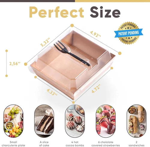 Miniatura 2 de Leafiew Paquete de 50 Cajas de Charcutería Individuales Pequeñas con Tapas Transparentes y Tenedores - Mini Caja de Charcutería de Papel Para