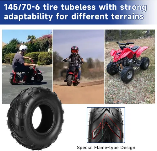 Miniatura 6 de AT 145/70-6 Neumático sin cámara para Mini Bike Go Kart ATV Coleman CT100U CC100X B100 KT196 CK196 Baja Doodlebug DB30, Mini Bike Neumáticos 145