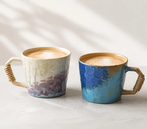 Miniatura 9 de Taza única de estilo vintage japonés retro primitivo, hecha a mano en cerámica con barniz libre de plomo, taza de té artesanal, cómoda asa, taza