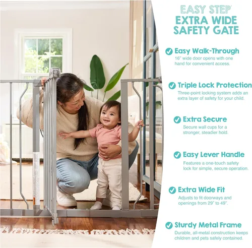 Miniatura 5 de Regalo Safety - Puerta de seguridad para bebés de 29 a 49 pulgadas, extra ancha para puertas e parte inferior de escaleras, puerta de seguridad
