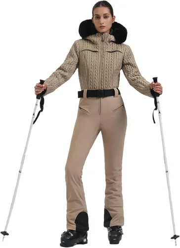 Miniatura 74 de GSOU SNOW Traje de esquí para mujer, traje de nieve delgado de una pieza, chaqueta de nieve, impermeable, resistente al viento, deportes al aire