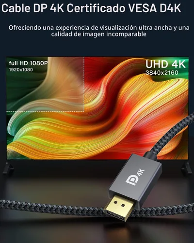 Miniatura 2 de Cable DisplayPort certificado VESA iVANKY, cable DP 2 m 1.2, [4K@60Hz, 2K@165Hz, 2K@144Hz], cable de alta velocidad Display Port a Display Port Gris