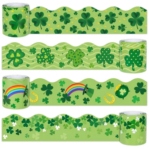 JarThenaAMCS Rollo de 131.2 pies para tablón de anuncios del día de San Patricio, trébol verde troquelado, para escuela, pizarra irlandesa