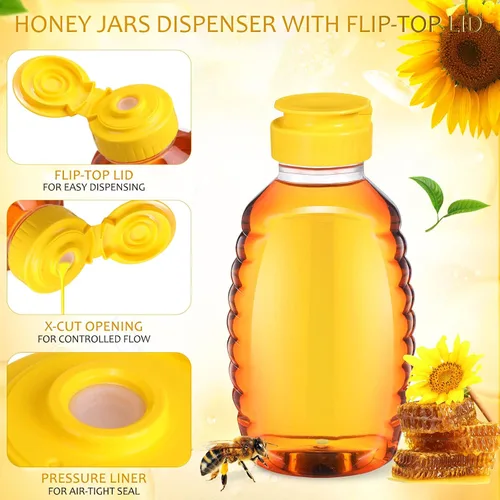 Miniatura 3 de Didaey 48 frascos de miel de 16 onzas con tapas, botellas de miel exprimibles a granel, recipiente de plástico transparente para miel, dispensador