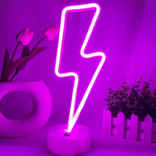 Miniatura 2 de Letrero de neón de rayo morado con base para dormitorio, lámpara de trueno USB/batería, luz nocturna, decoración en forma de LED para escritorio