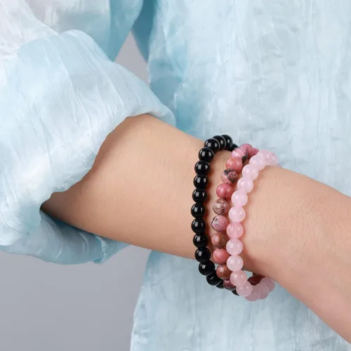 Miniatura 7 de Pulsera elástica de 0.315 in con piedras semipreciosas naturales unisex, Gema, granate