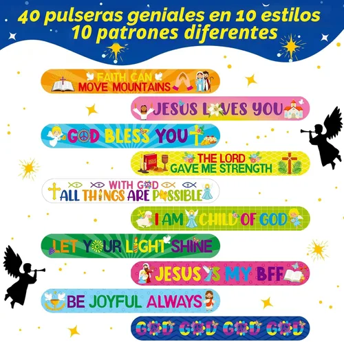 Miniatura 2 de Frienda 40 pulseras cristianas religiosas con versículos bíblicos para VBS Jesús Love You, pulseras inspiradoras motivacionales de natividad