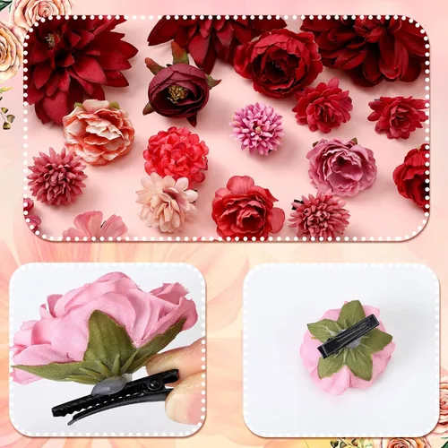 Miniatura 5 de BBTO Flower Hair Clip Rose Hair Clips Barrettes for Women Flower Accessories Boho Bride Claw Clip Hairpin Brooch Pin Headpiece for Wedding(Beige