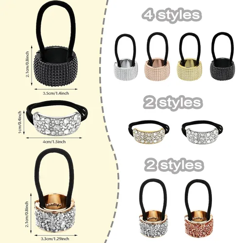 Miniatura 2 de Canlierr 8 piezas de diamantes de imitación para cola de caballo, puños elásticos para el cabello, colas de caballo de cristal, accesorios