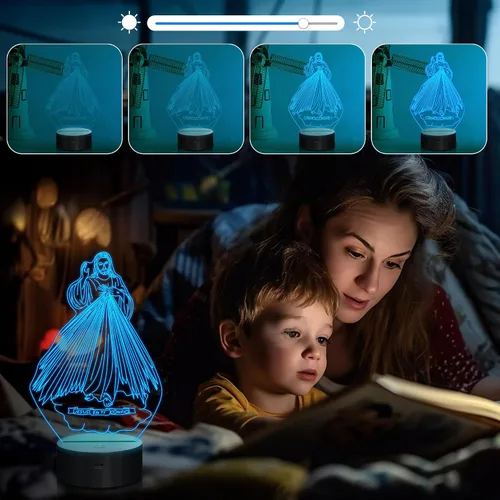 Miniatura 2 de Attivolife Luz Nocturna de Ilusión 3D de Jesús, Lámpara LED Óptica del Sagrado Corazón de Jesús con 16 Cambios de Color, Control Remoto + Jesús2