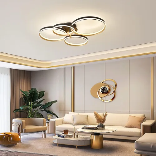 Miniatura 7 de Ganeed Lámpara de techo LED regulable, moderna lámpara de techo de 4 anillos con control remoto, 60 W, luces de techo doradas para sala de estar
