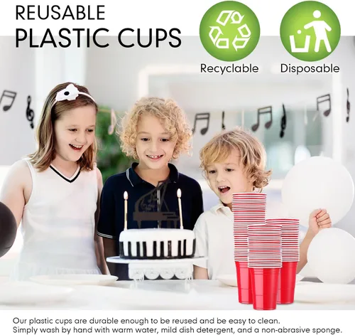Miniatura 4 de Mimorou - Paquete de 200 vasos de plástico de 16 onzas desechables para fiestas, graduaciones, bodas, apilables, resistentes para barbacoa, Rojo