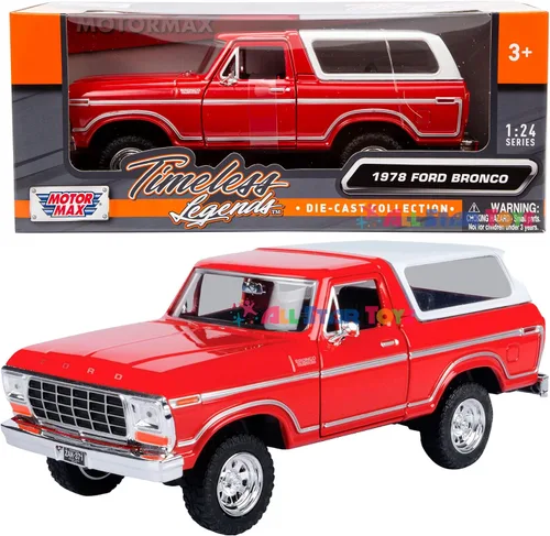 Miniatura 8 de 1978 Bronco 1:24 Modelo de Coche Fundido SUV SUT Negro con Cap Truck Motormax 79371