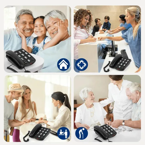 Miniatura 8 de Teléfonos fijos para personas mayores, teléfono de botón grande con volumen alto y marcaciones de velocidad de un toque, teléfono con cable