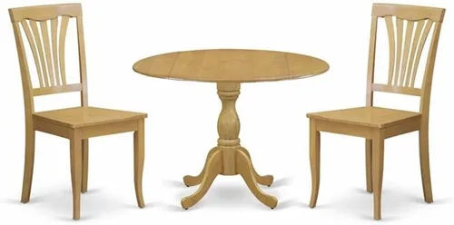 Miniatura 7 de East West Furniture El juego de habitación Dublin de 3 piezas contiene una mesa de comedor redonda con gotas y 2 sillas de asiento de madera, 42 x