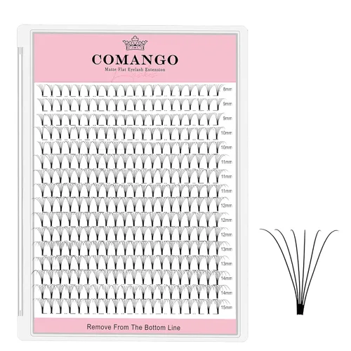 Miniatura 16 de CoMango Extensiones de pestañas de volumen 3D/4D/5D/6D/10D, grosor de 0.003 in, rizo C/D, tallo corto de 0.315-0.591 in, extensiones de pestañas