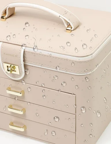 Miniatura 7 de KAMIER Caja organizadora de joyas, organizador de joyas de 4 capas con espejo, 3 cajones, caja de joyería grande para pulseras, aretes, anillos