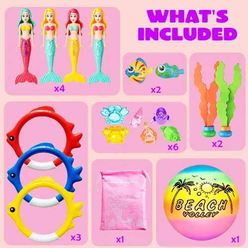 Miniatura 3 de 18 piezas de juguetes de buceo para piscina para niños de 3 a 12 años con bolsa de almacenamiento, juegos de piscina de verano, juguetes de sirena