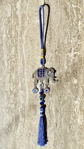 Miniatura 4 de LUCKBOOSTIUM Adorno único y elegante de elefante feliz con cristal azul y borla colgante de protección espiritual para la salud y la buena suerte