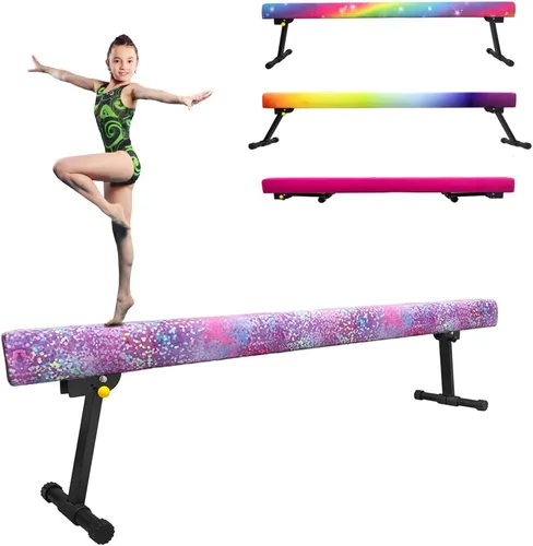 Miniatura 7 de Viga de equilibrio ultrasimple ajustable y plegable de 6 pies, equipo de gimnasia de suela sintética de piso alto y bajo, sin necesidad de Asterismo