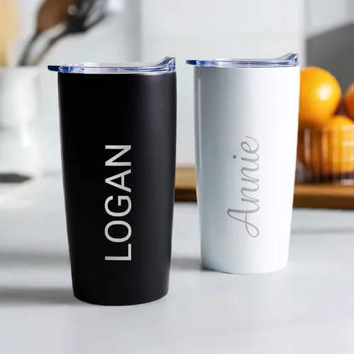 Miniatura 5 de Lifetime Creations Vaso de acero inoxidable personalizado grabado con nombre (blanco) - Vaso de metal personalizado, añade tu nombre, taza de viaje