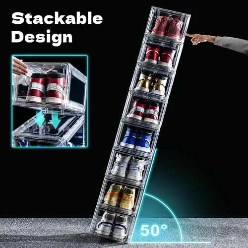 Miniatura 5 de Paquete de 12 cajas de zapatos de acrílico, cajas de zapatos ultra transparentes, apilables, caja de almacenamiento de zapatos para zapatos