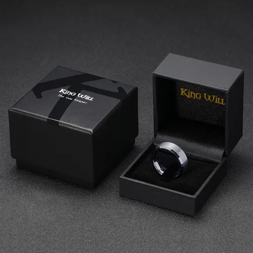 Miniatura 98 de King Will Anillo de boda de tungsteno para hombre, disponible en 15/64 a 25/64 de pulgada (6 a 10 mm), negro/plata, acabado mate, borde pulido