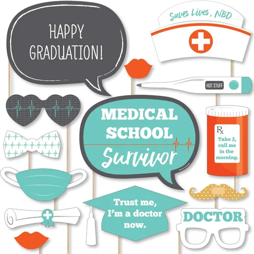 Big Dot of Happiness Graduado de la escuela de medicina - Kit de accesorios para cabina de fotos para fiesta de graduación de médico, 20 unidades