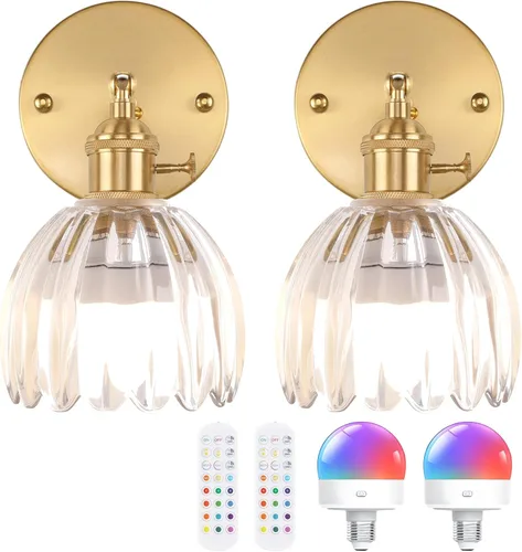 Miniatura 37 de Shenmoyl Aplique de Pared Vintage Operado por Batería con Linda Campana de Vidrio Tulipán Verde, Recargable Inalámbrica, Luz de Pared con Control