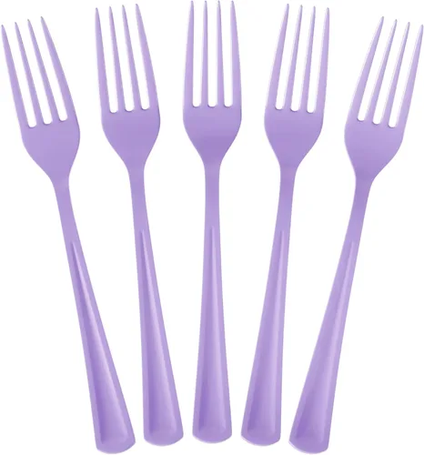 Miniatura 17 de Exquisite Tenedores de plástico morados, 50 piezas, tenedores morados, utensilios desechables, juego de cubiertos de plástico resistente