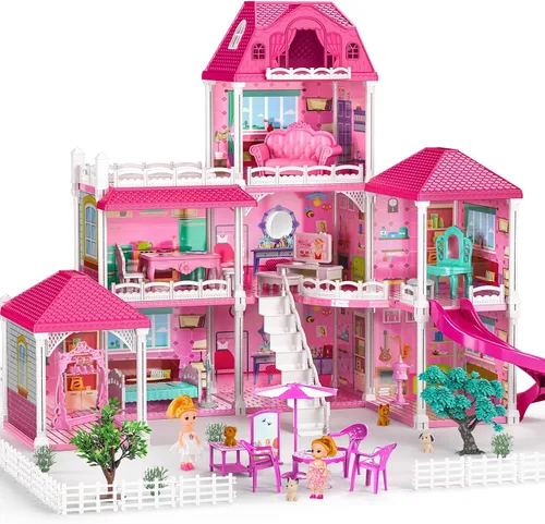 Miniatura 13 de JUKUDAHU Juego de villa para niñas de 3 a 7 años, juego de interior para niñas con 2 pisos, 3 habitaciones, 2 muñecas para edades de 6 a 8 años