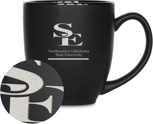 Miniatura 187 de Rico Industries - Taza de cerámica mate negra con grabado láser estándar de 15oz para NCAA (escuelas T & U) - Para bebidas calientes o frías