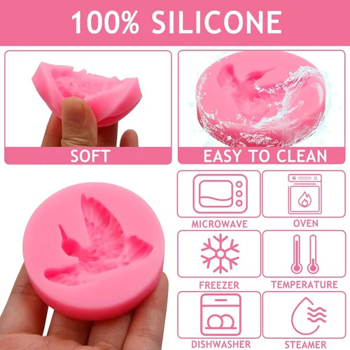 Miniatura 3 de Molde de silicona para colibrí, molde para decoración de pasteles de pájaros, rosa, juego de 2