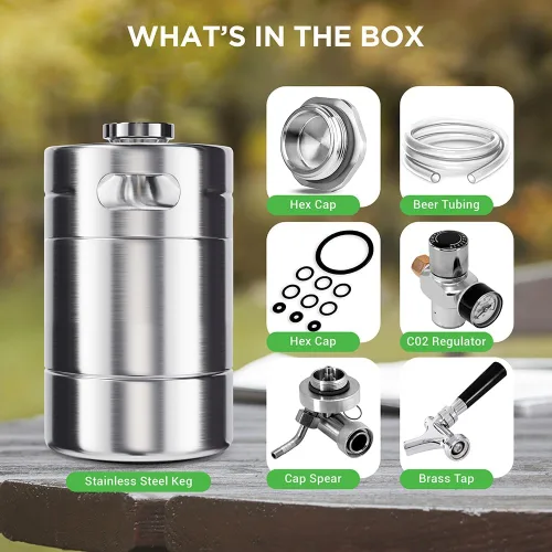Miniatura 6 de NutriChef Sistema de Grifo para Barril Presurizado, Dispensador de Mini Barril de Acero Inoxidable Portátil de 64oz, Kit de Kegerator con Regulador