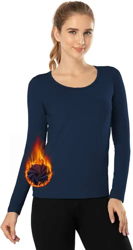 Miniatura 56 de MANCYFIT Tops térmicos para mujer, camisa con forro polar, manga larga, capa base, cuello en V