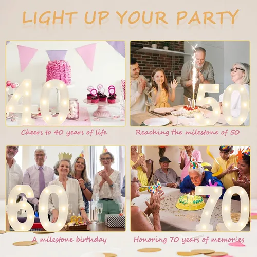 Miniatura 6 de Números Decorativos con Luces LED, Decoraciones de Cumpleaños número 13, Luces de Números LED Blanco Cálido, Letrero de Número de Marquesina