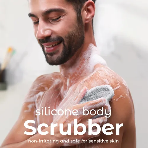 Miniatura 2 de MainBasics - Limpiador corporal de silicona, limpiador de ducha de doble cara con nodos de masaje, alternativa de esponja de silicona para limpieza
