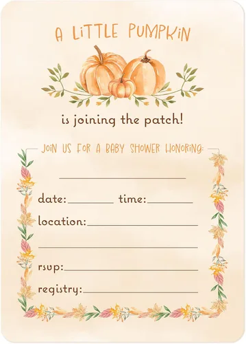 M Market On Mainstreet Invitaciones de parche de calabaza y tarjetas de agradecimiento, incluyendo sobres, 25 unidades, fabricadas en los Estados