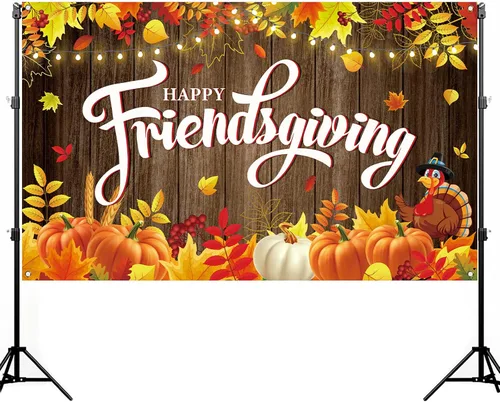 Nepnuser Happy Friendsgiving - Telón de fondo para cabina de fotos, cosecha de calabaza para otoño, Acción de Gracias, amigos, decoración de pared