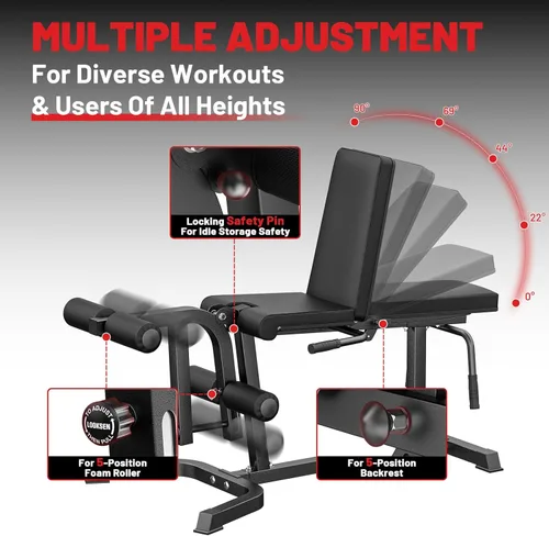 Miniatura 6 de PAPABABE Máquina de extensión y rizado de piernas, máquina ajustable de piernas, extensión de piernas sentadas y máquina de flexión de piernas