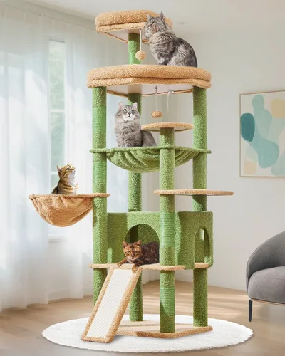 Miniatura 12 de Taoqimiao Árbol para gatos de 72 pulgadas para gatos grandes, torre alta de varios niveles, condominio ampliado para gatos con tabla de rascar